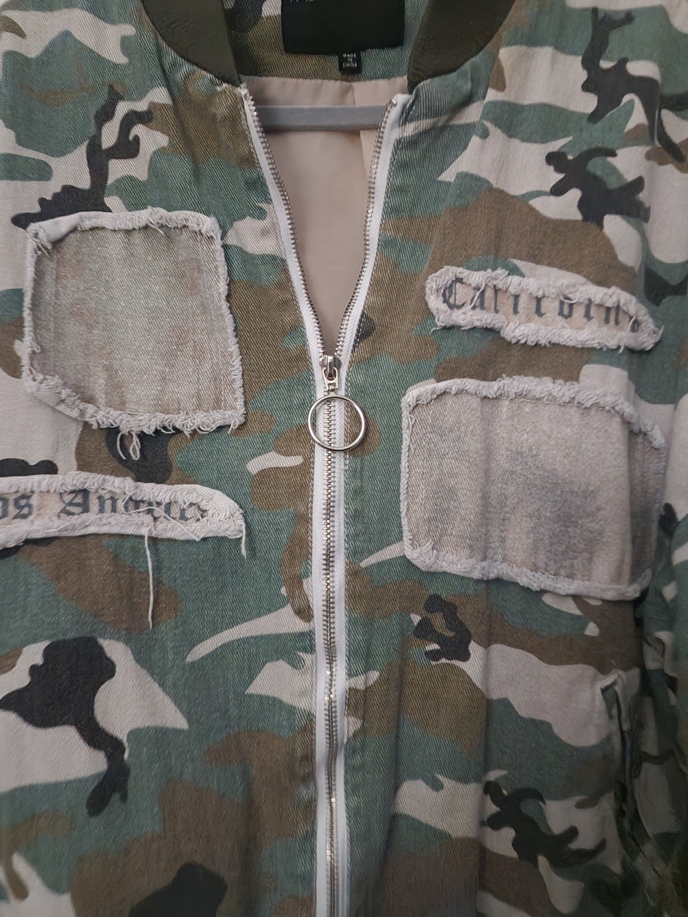 Fashion Nova Camo Denim  Bomber Jacket "My Man" - Picture 3 of 6